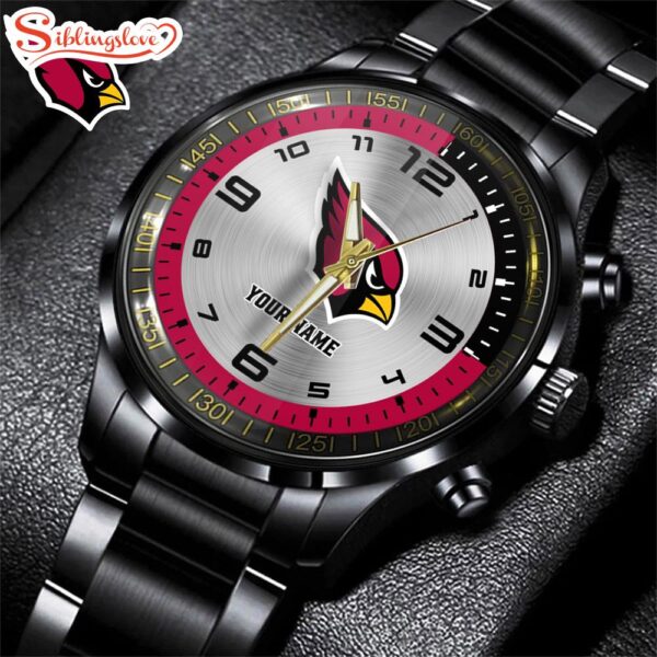 Custom Name Arizona Cardinals NFL Black Stainless Steel Watch Gifts For Fans