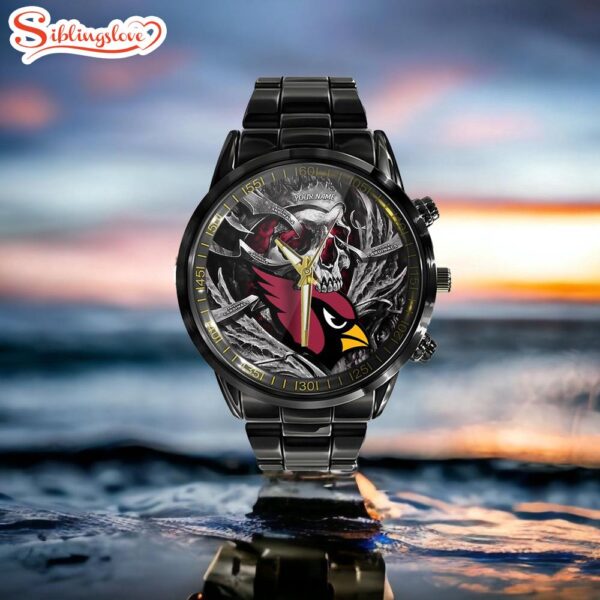 Custom Name Arizona Cardinals NFL Men Black Stainless Steel Watch Gift For Fans