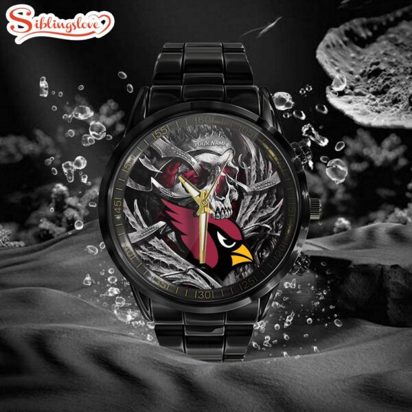 Custom Name Arizona Cardinals NFL Men Black Stainless Steel Watch Gift For Fans