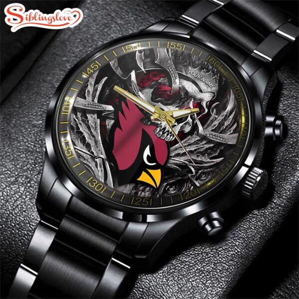 Custom Name Arizona Cardinals NFL Men Black Stainless Steel Watch Gift For Fans