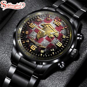 Custom Name Atlanta Falcons NFL 3D Men Black Stainless Steel Watch Gift For Fans