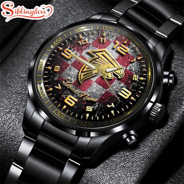 Custom Name Atlanta Falcons NFL 3D Football Sport Black Stainless Steel Watch