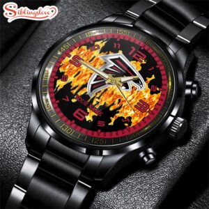 Custom Name Atlanta Falcons NFL 3D Men Black Stainless Steel Watch Gift For Fans