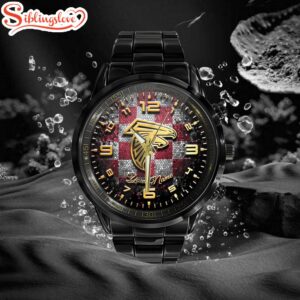 Custom Name Atlanta Falcons NFL 3D Men Black Stainless Steel Watch Gift For Fans