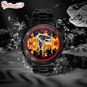 Custom Name Atlanta Falcons NFL 3D Men Black Stainless Steel Watch Gift For Fans