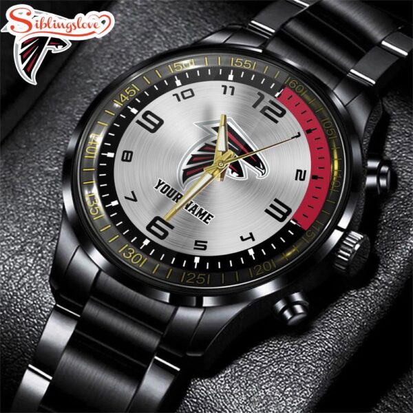 Custom Name Atlanta Falcons NFL Black Stainless Steel Watch Gift For Fans