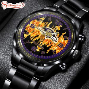 Custom Name Baltimore Ravens NFL 3D Men Black Stainless Steel Watch Gift For Fans