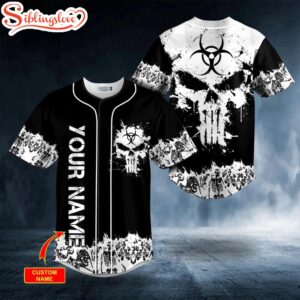 Custom Name Biohazard Punisher Skull Halloween Baseball Jersey Shirt