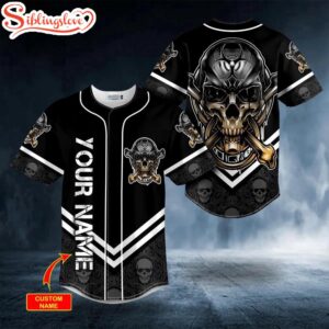 Custom Name Biohazard Tribal Metal Crossbones Skull Halloween Baseball Jersey Shirt