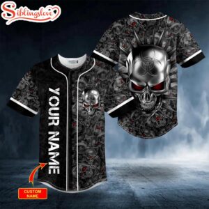 Custom Name Biohazard Tribal Metal Skull Halloween Baseball Jersey Shirt