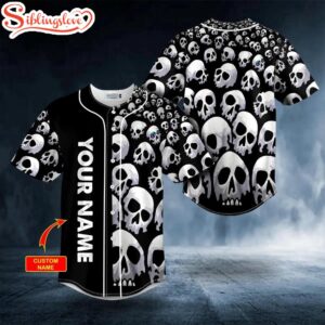 Custom Name Black And White Pattern Skull Halloween Baseball Jersey Shirt