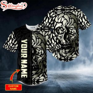 Custom Name Black N White Water Drop Pattern Skull Halloween Baseball Jersey Shirt