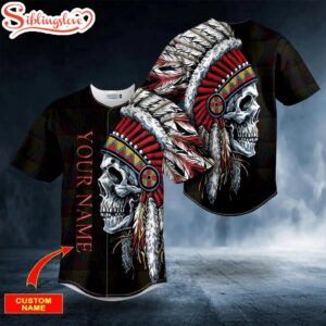 Custom Name Black Native Skull Halloween Baseball Jersey Shirt