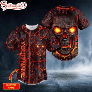 Custom Name Blast Fire Skull Halloween Baseball Jersey Shirt