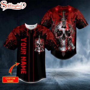 Custom Name Blood Broken Sword Skull Halloween Baseball Jersey Shirt