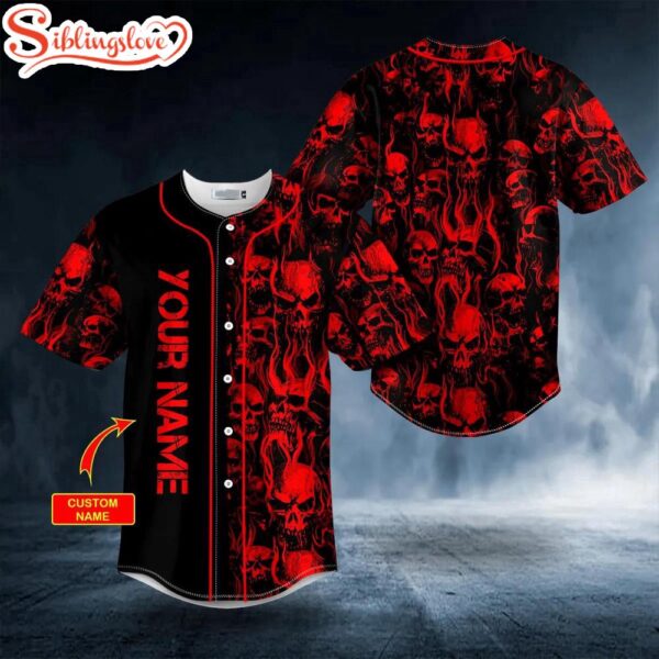 Custom Name Blood Fire Skull Halloween Baseball Jersey Shirt