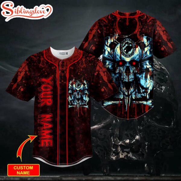 Custom Name Blooding Blue Skull Halloween Baseball Jersey Shirt