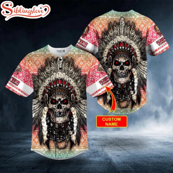 Custom Name Brocade Native Skull Halloween Baseball Jersey Shirt