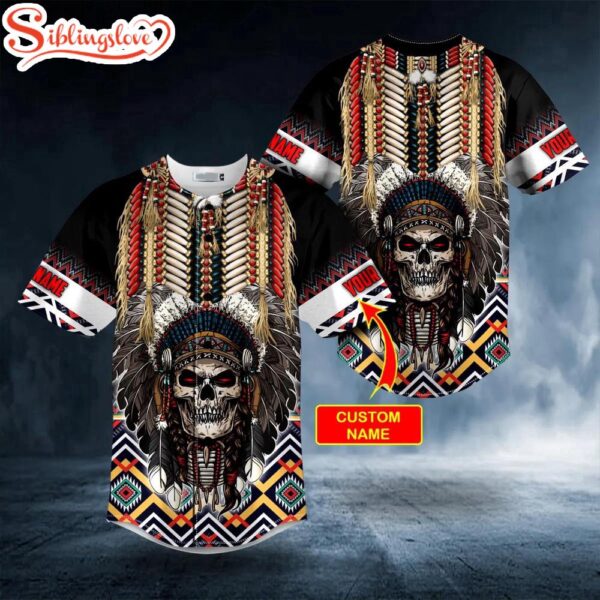 Custom Name Brocade Native Skull Halloween Baseball Jersey Shirts