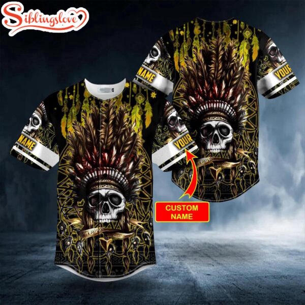 Custom Name Brocade Native Skull Halloween Day Baseball Jersey Shirt