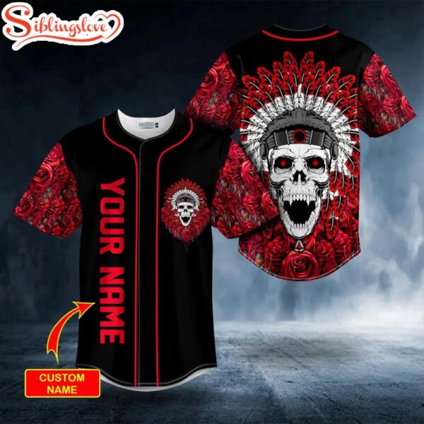 Custom Name Brocade Native Skull Happy Halloween Baseball Jersey Shirt