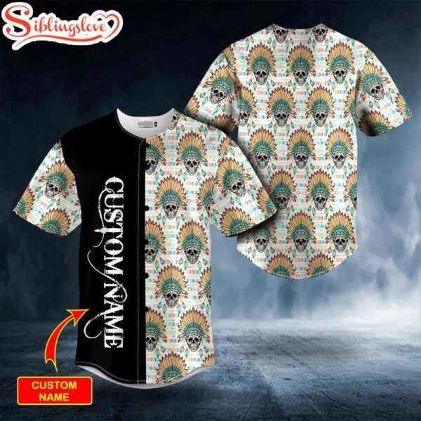 Custom Name Brocade Native Skull Pattern Halloween Baseball Jersey Shirt