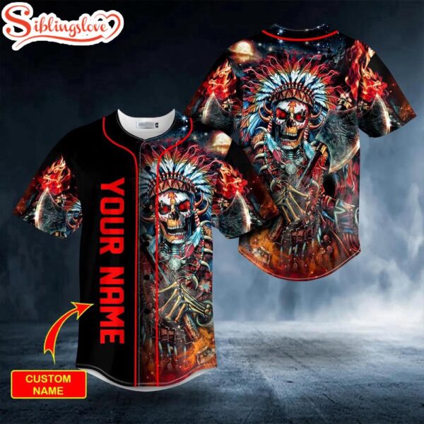 Custom Name Brocade Native Skull Pattern Halloween Day Baseball Jersey Shirt