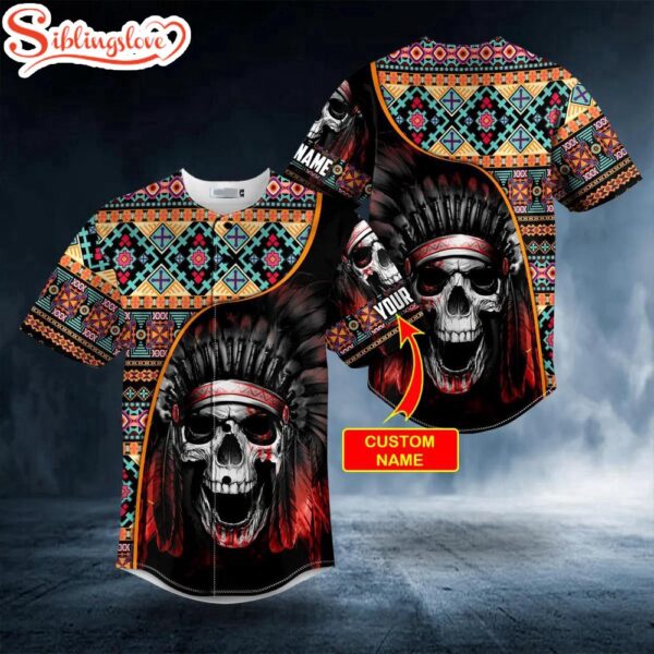 Custom Name Brocade Pattern 11 Native Skull Baseball Jersey Shirt