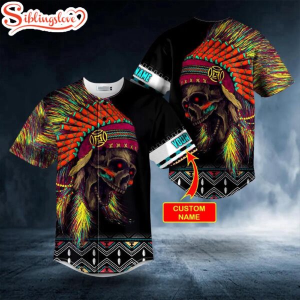 Custom Name Brocade Pattern 6 Native Skull Baseball Jersey Shirt