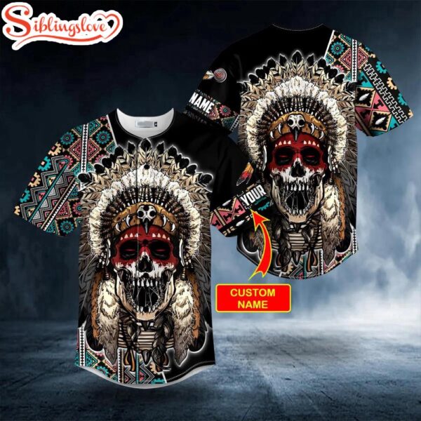 Custom Name Brocade Pattern Native Skull Baseball Jersey Shirt