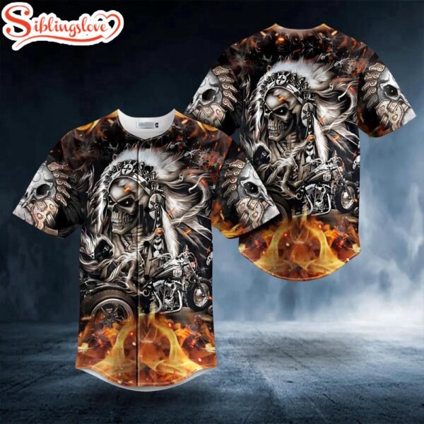 Custom Name Brocade Pattern Native Skull Halloween Baseball Jersey Shirt