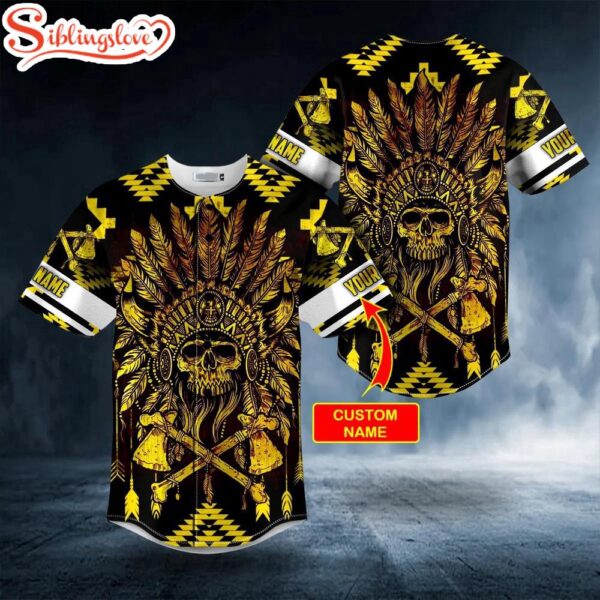 Custom Name Brocade Pattern Skull Halloween Baseball Jersey Shirt