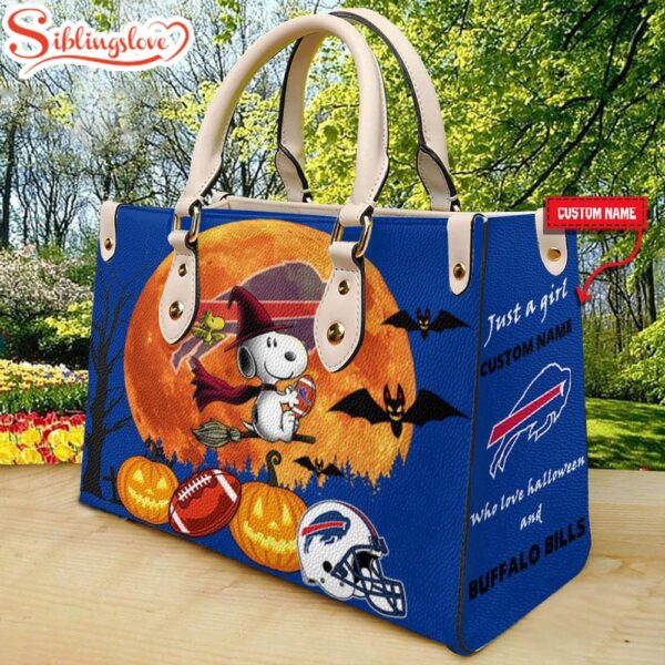 Custom Name Buffalo Bills NFL Snoopy Halloween Women Leather Hand Bag