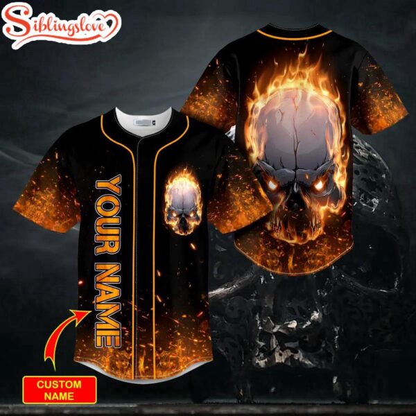 Custom Name Burning Angry Skull Halloween Baseball Jersey Shirt