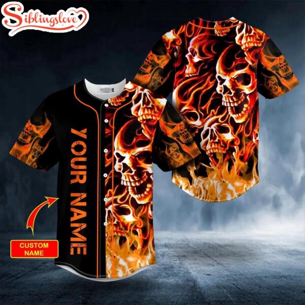 Custom Name Burning Skull Halloween Baseball Jersey Shirt