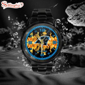 Custom Name Carolina Panthers NFL 3D Men Black Stainless Steel Watch Gift For Fans