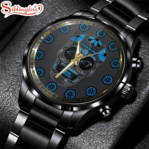 Custom Name Carolina Panthers NFL Men Black Stainless Steel Watch Gift For Fans