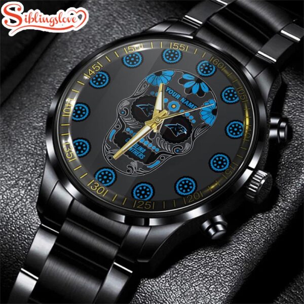 Custom Name Carolina Panthers NFL Football Sport Black Stainless Steel Watch