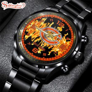 Custom Name Chicago Bears NFL 3D Men Black Stainless Steel Watch Gift For Fans