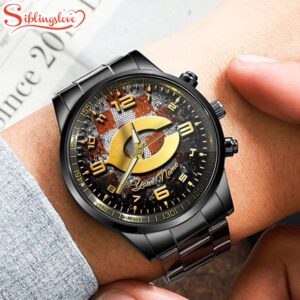 Custom Name Chicago Bears NFL 3D Men Black Stainless Steel Watch Gift For Fans