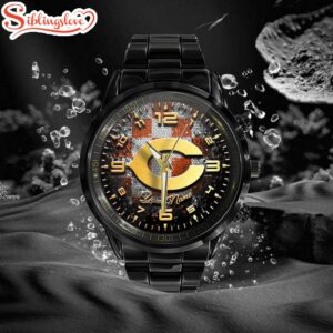 Custom Name Chicago Bears NFL 3D Men Black Stainless Steel Watch Gift For Fans