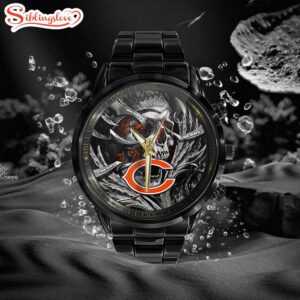 Custom Name Chicago Bears NFL Men Black Stainless Steel Watch Gift For Fans