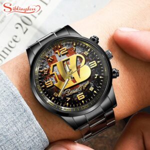 Custom Name Cincinnati Bengals NFL 3D Men Black Stainless Steel Watch Gift For Fans For Father