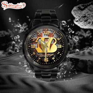 Custom Name Cincinnati Bengals NFL 3D Men Black Stainless Steel Watch Gift For Fans For Father