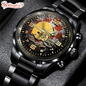 Custom Name  Cleveland Browns NFL 3D Men Black Stainless Steel Watch Gift For Fans For Father