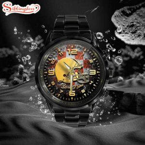 Custom Name Cleveland Browns NFL 3D Men Black Stainless Steel Watch Gift For Fans For Father