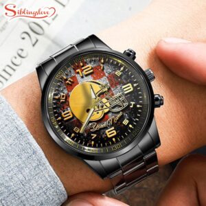 Custom Name Cleveland Browns NFL 3D Men Black Stainless Steel Watch Gift For Fans For Father