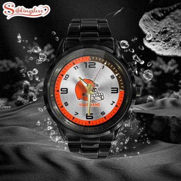 Custom Name Cleveland Browns NFL Black Stainless Steel Watch Gifts For Fans