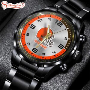 Custom Name Cleveland Browns NFL Black Stainless Steel Watch Gifts For Fans