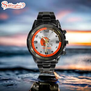 Custom Name Cleveland Browns NFL Black Stainless Steel Watch Gifts For Fans